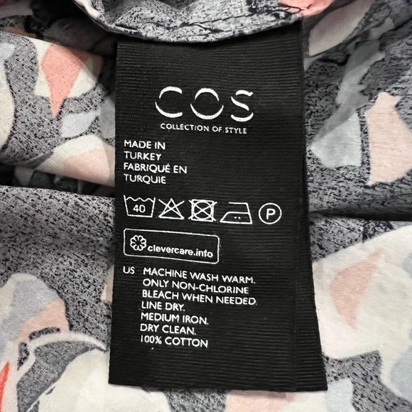 COS Long Sleeve Button Down Blouse Navy Abstract Floral Size 6 - Picture 8 of 9